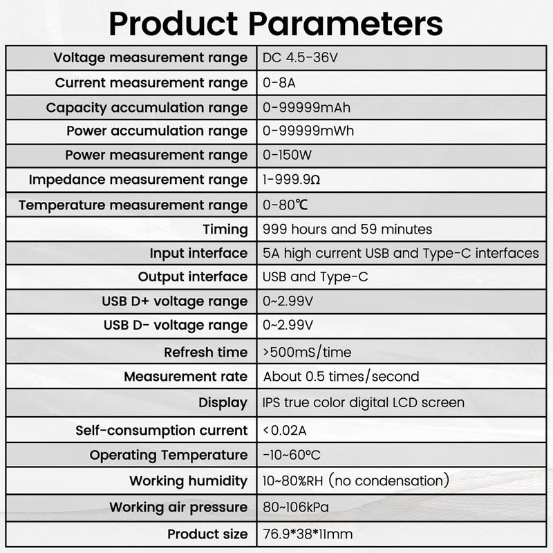 FORIOT USB and Type-C Tester - Multi-Functional Digital Tester for DC 4.5-36V, 0-8A Current and Voltage Meter, Supports Multiple Fast Charging Protocols - Image 5